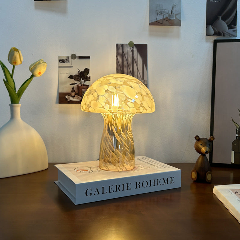 Art Deco Glass Mushroom Table Lamp - 1-Light Design for Bedside