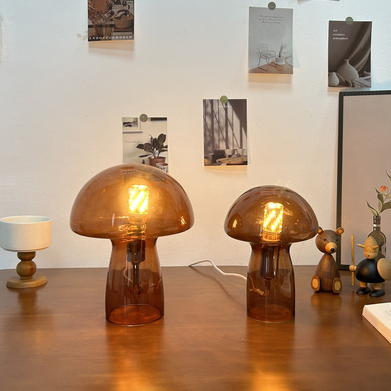 Art Deco Glass Mushroom Table Lamp - 1-Light Design for Bedside