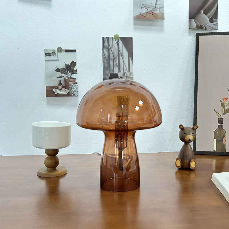 Art Deco Glass Mushroom Table Lamp - 1-Light Design for Bedside
