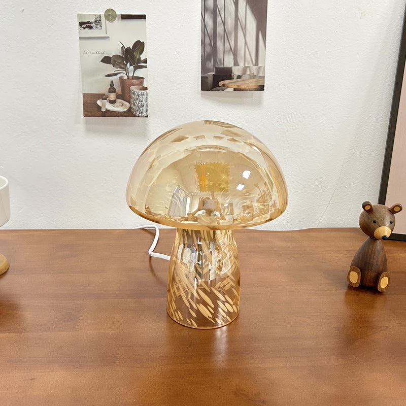 Art Deco Glass Mushroom Table Lamp - 1-Light Design for Bedside