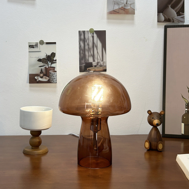 Art Deco Glass Mushroom Table Lamp - 1-Light Design for Bedside