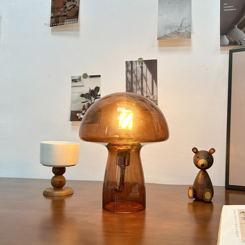 Art Deco Glass Mushroom Table Lamp - 1-Light Design for Bedside