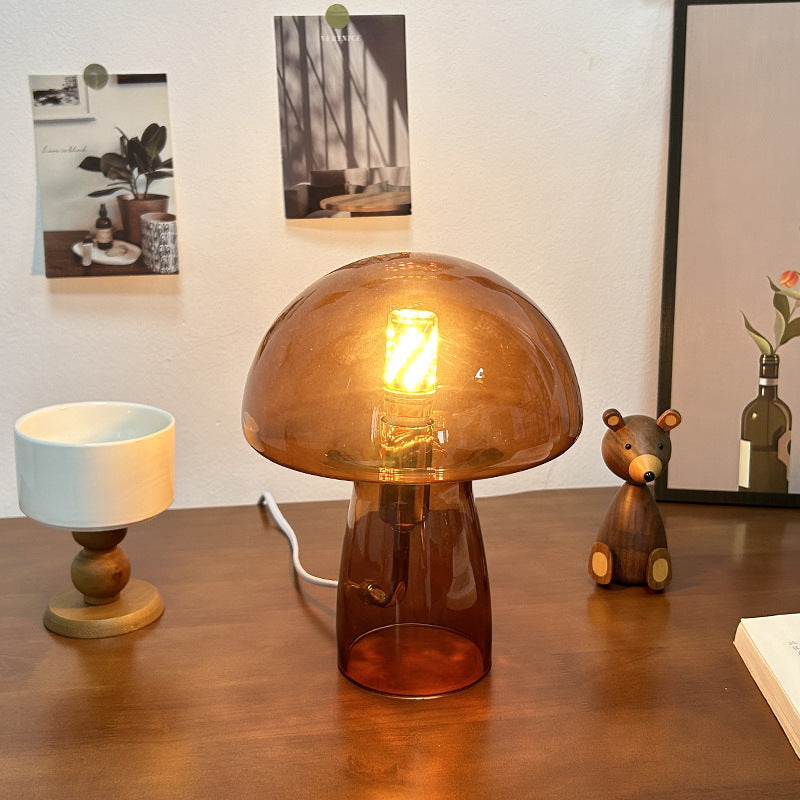 Art Deco Glass Mushroom Table Lamp - 1-Light Design for Bedside