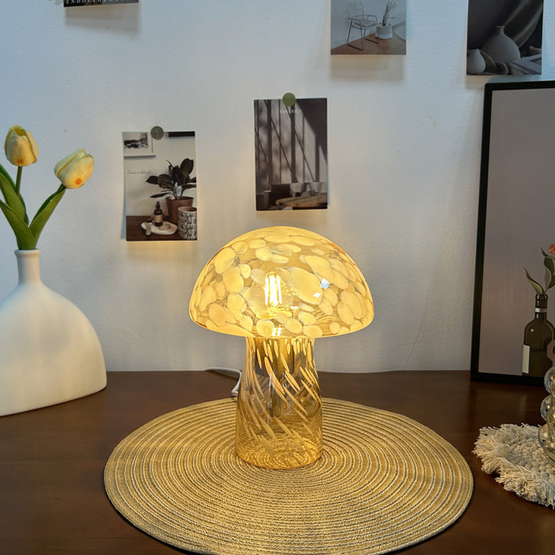 Art Deco Glass Mushroom Table Lamp - 1-Light Design for Bedside