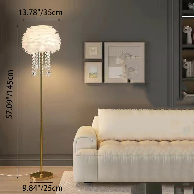 Nordic Iron Feather Crystal Oval Floor Lamp - 1-Light Design for Living Room