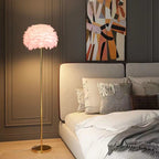 Nordic Iron Feather Crystal Oval Floor Lamp - 1-Light Design for Living Room