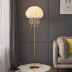 Nordic Iron Feather Crystal Oval Floor Lamp - 1-Light Design for Living Room