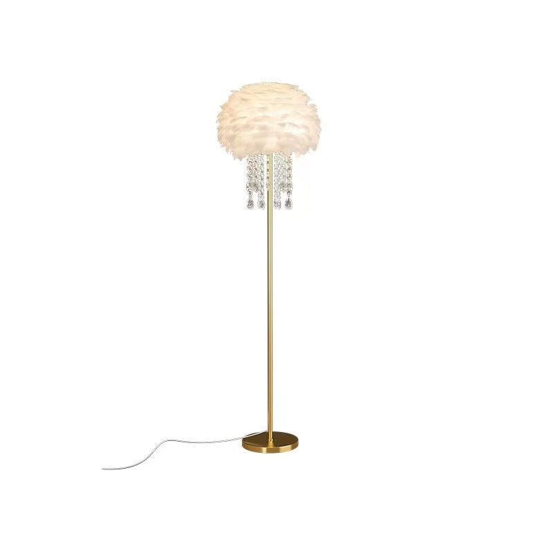 Nordic Iron Feather Crystal Oval Floor Lamp - 1-Light Design for Living Room