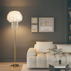 Nordic Iron Feather Crystal Oval Floor Lamp - 1-Light Design for Living Room