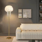 Nordic Iron Feather Crystal Oval Floor Lamp - 1-Light Design for Living Room