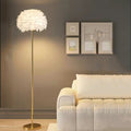Nordic Iron Feather Crystal Oval Floor Lamp - 1-Light Design for Living Room