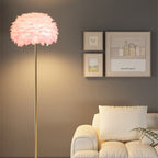 Nordic Iron Feather Crystal Oval Floor Lamp - 1-Light Design for Living Room