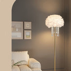 Nordic Iron Feather Crystal Oval Floor Lamp - 1-Light Design for Living Room
