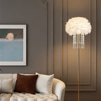 Nordic Iron Feather Crystal Oval Floor Lamp - 1-Light Design for Living Room