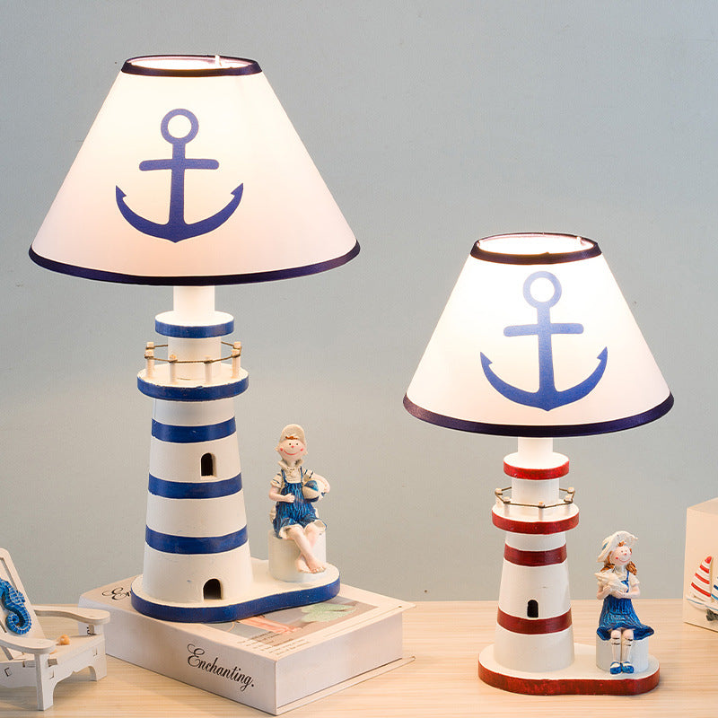 Coastal Wood Kids Lighthouse Table Lamp - 1-Light Design for Bedroom