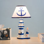 Coastal Wood Kids Lighthouse Table Lamp - 1-Light Design for Bedroom