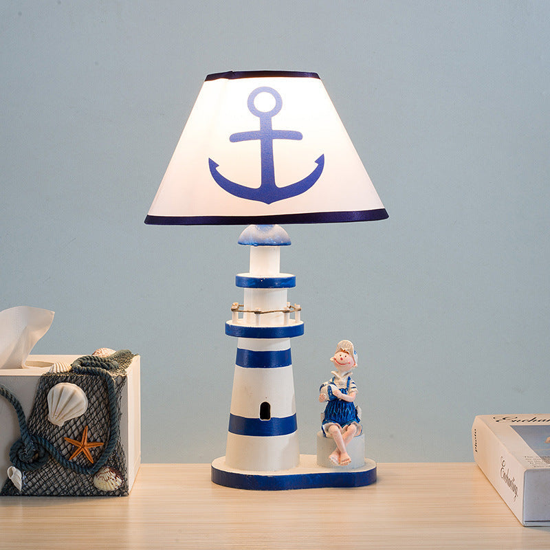 Coastal Wood Kids Lighthouse Table Lamp - 1-Light Design for Bedroom