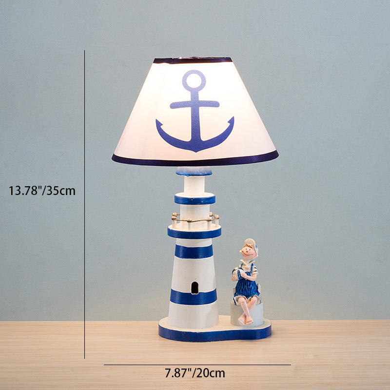 Coastal Wood Kids Lighthouse Table Lamp - 1-Light Design for Bedroom