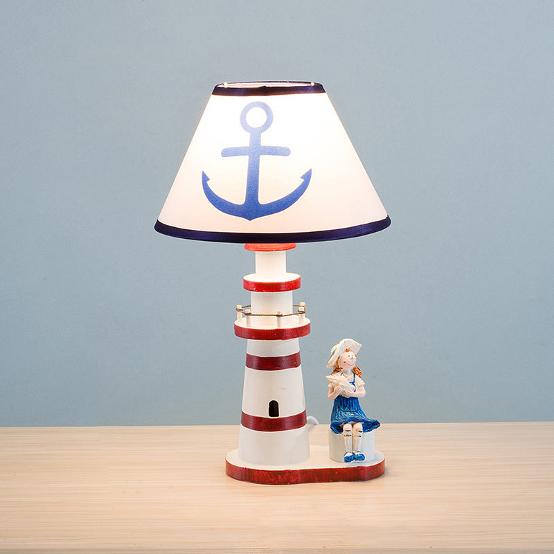 Coastal Wood Kids Lighthouse Table Lamp - 1-Light Design for Bedroom