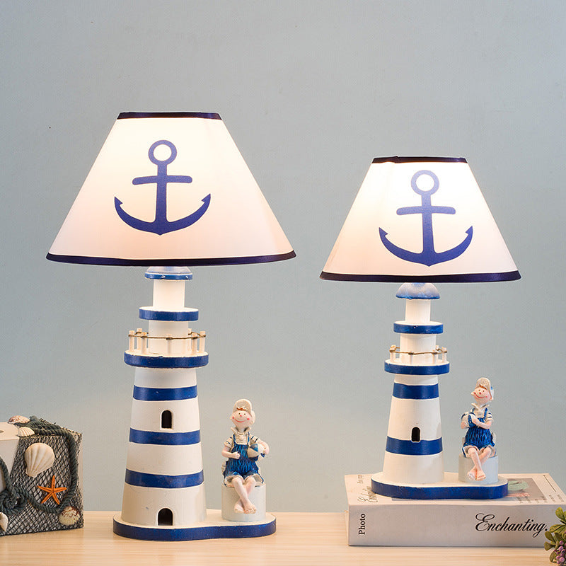 Coastal Wood Kids Lighthouse Table Lamp - 1-Light Design for Bedroom