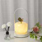 Modern Rechargeable LED Glass Apple Table Lamp - Portable Night Light for Bedside