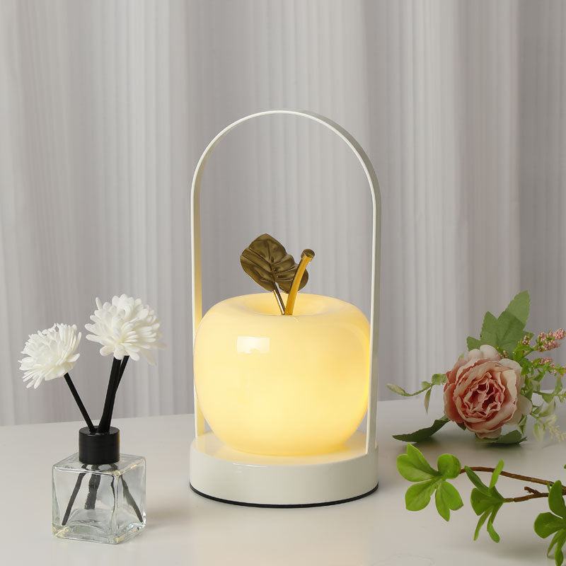 Modern Rechargeable LED Glass Apple Table Lamp - Portable Night Light for Bedside