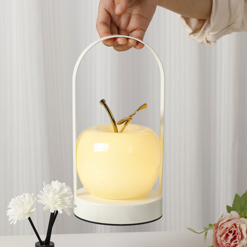 Modern Rechargeable LED Glass Apple Table Lamp - Portable Night Light for Bedside