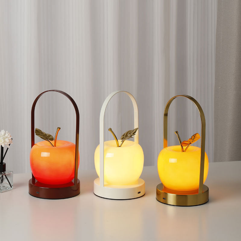 Modern Rechargeable LED Glass Apple Table Lamp - Portable Night Light for Bedside