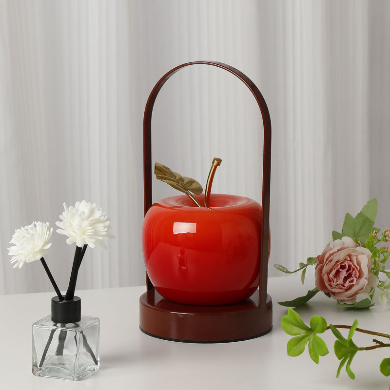 Modern Rechargeable LED Glass Apple Table Lamp - Portable Night Light for Bedside