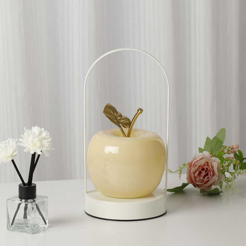 Modern Rechargeable LED Glass Apple Table Lamp - Portable Night Light for Bedside