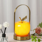 Modern Rechargeable LED Glass Apple Table Lamp - Portable Night Light for Bedside