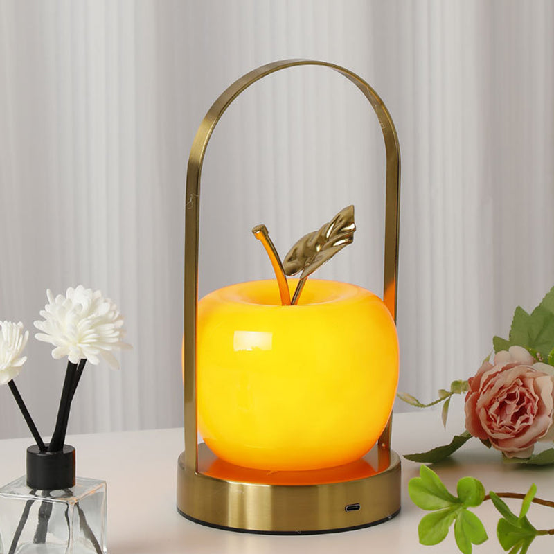 Modern Rechargeable LED Glass Apple Table Lamp - Portable Night Light for Bedside