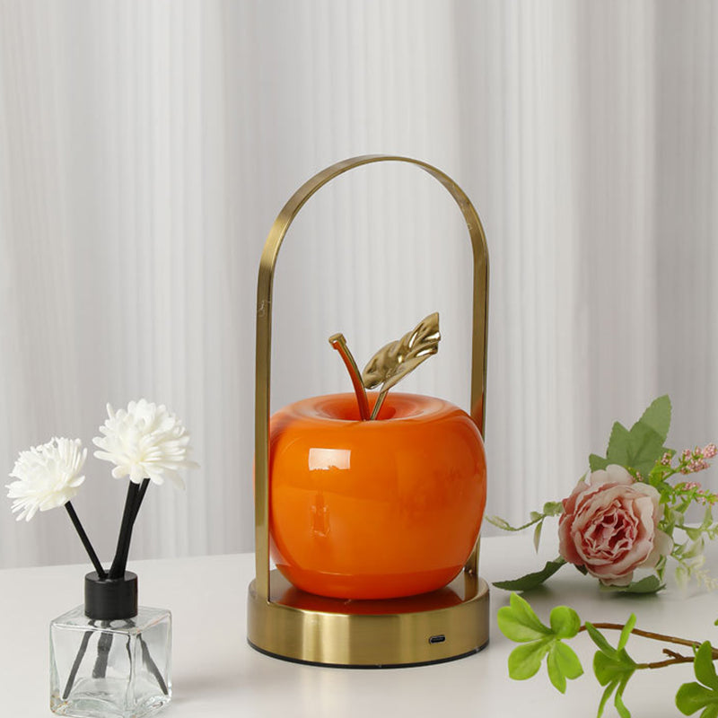 Modern Rechargeable LED Glass Apple Table Lamp - Portable Night Light for Bedside