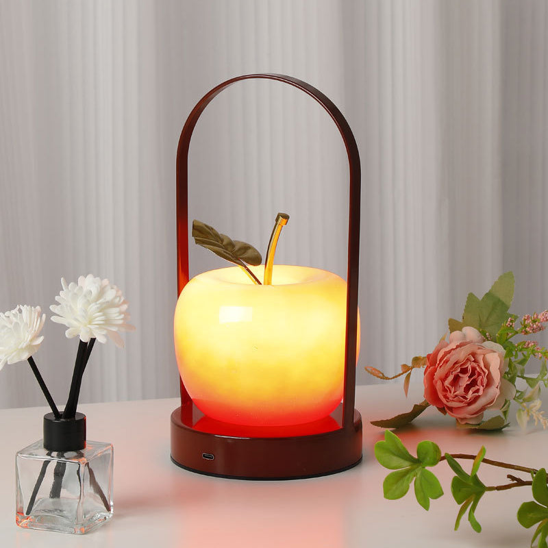 Modern Rechargeable LED Glass Apple Table Lamp - Portable Night Light for Bedside
