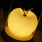 Modern Rechargeable LED Glass Apple Table Lamp - Portable Night Light for Bedside