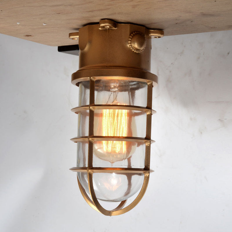 Industrial Waterproof Aluminum Glass Cylinder Semi-Flush Mount Light for Outdoor Patio
