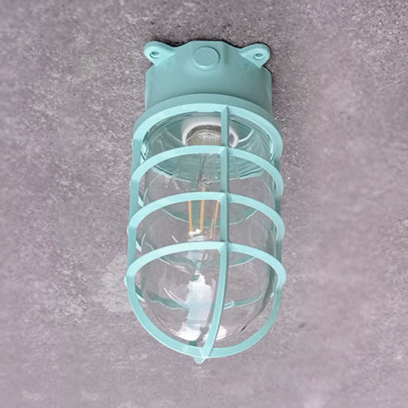 Industrial Waterproof Aluminum Glass Cylinder Semi-Flush Mount Light for Outdoor Patio