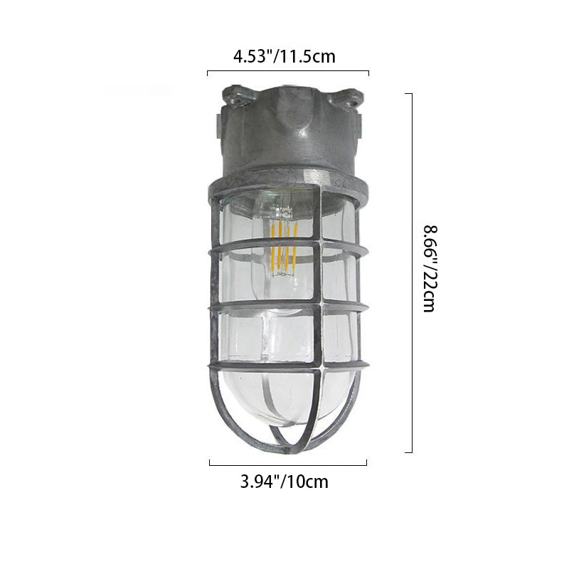 Industrial Waterproof Aluminum Glass Cylinder Semi-Flush Mount Light for Outdoor Patio