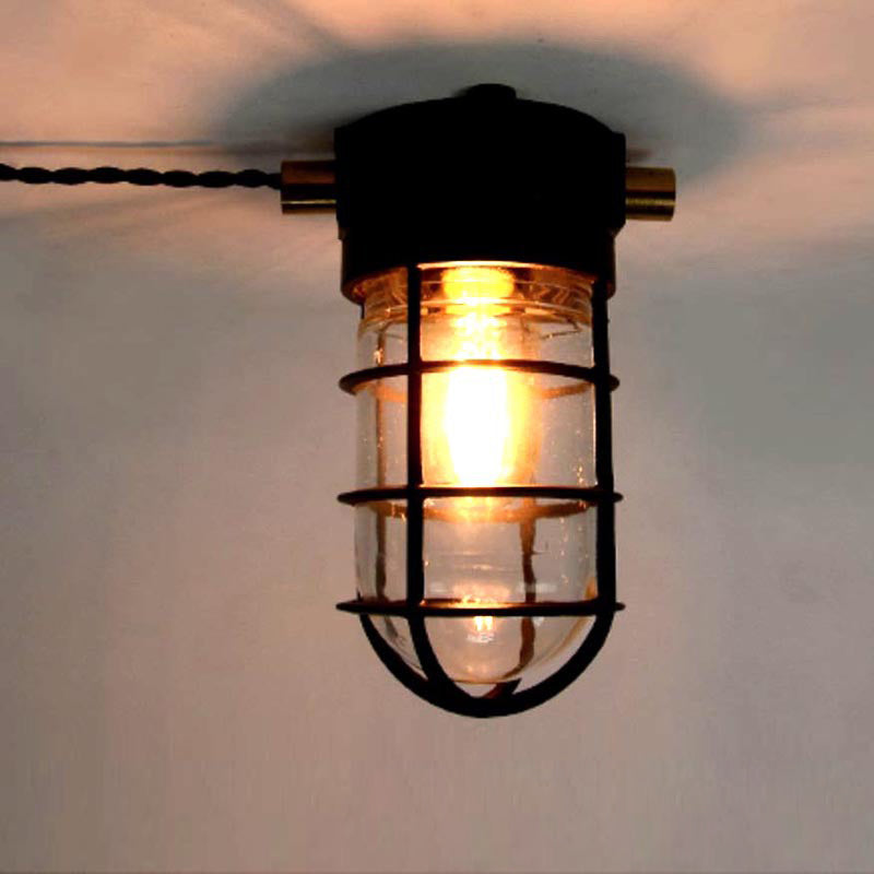 Industrial Waterproof Aluminum Glass Cylinder Semi-Flush Mount Light for Outdoor Patio