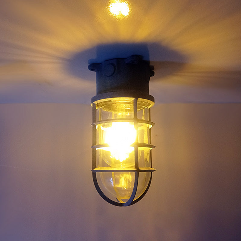Industrial Waterproof Aluminum Glass Cylinder Semi-Flush Mount Light for Outdoor Patio