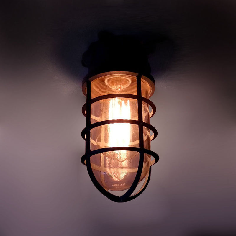 Industrial Waterproof Aluminum Glass Cylinder Semi-Flush Mount Light for Outdoor Patio