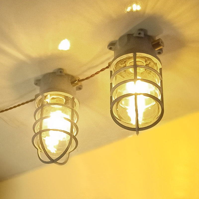 Industrial Waterproof Aluminum Glass Cylinder Semi-Flush Mount Light for Outdoor Patio