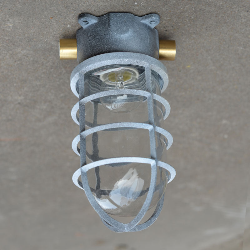 Industrial Waterproof Aluminum Glass Cylinder Semi-Flush Mount Light for Outdoor Patio
