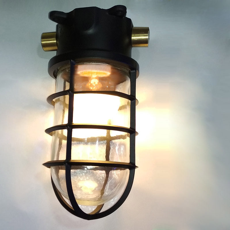 Industrial Waterproof Aluminum Glass Cylinder Semi-Flush Mount Light for Outdoor Patio