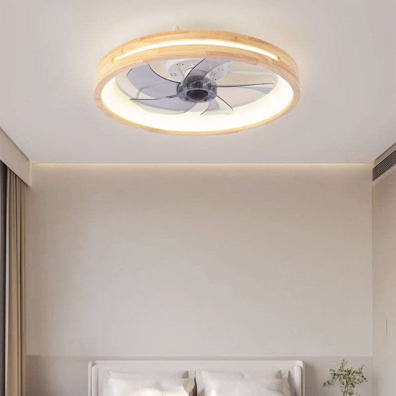 Premium Japanese Solid Wood LED Flush Mount Ceiling Fan