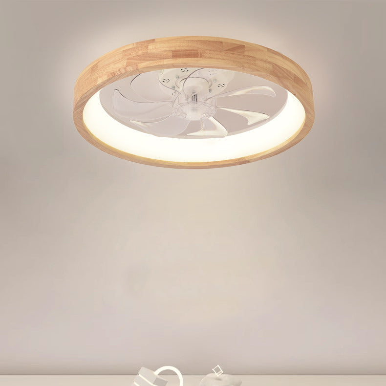 Premium Japanese Solid Wood LED Flush Mount Ceiling Fan