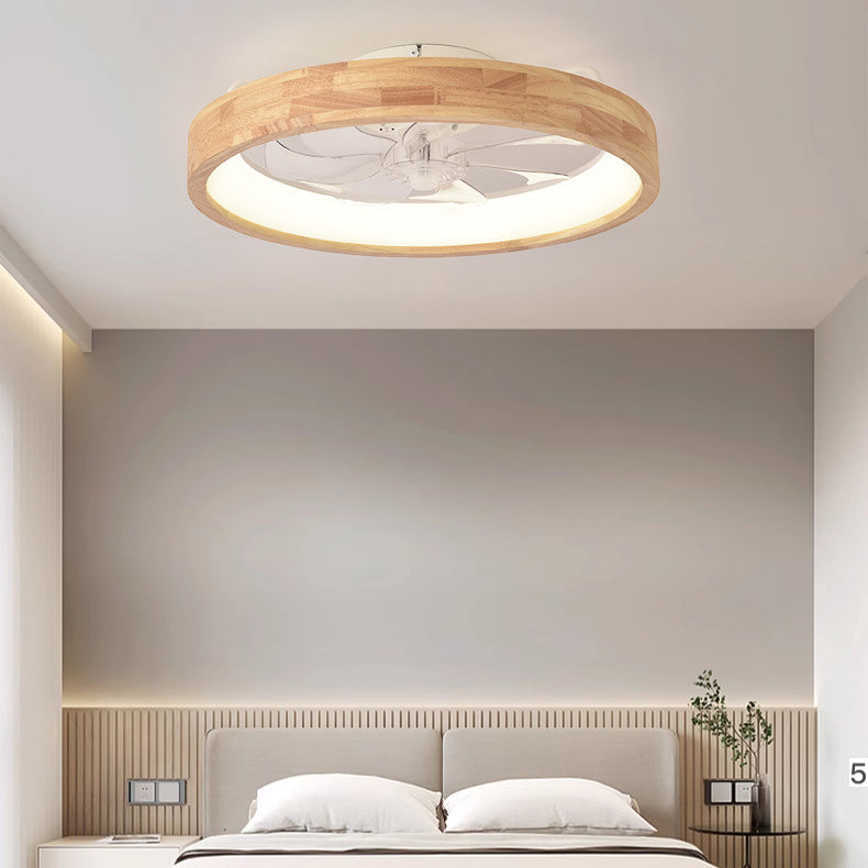 Premium Japanese Solid Wood LED Flush Mount Ceiling Fan