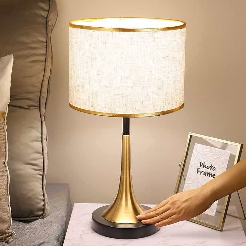 Modern Retro Touch Sensor Dimmable Metal Cylinder Table Lamp for Bedside