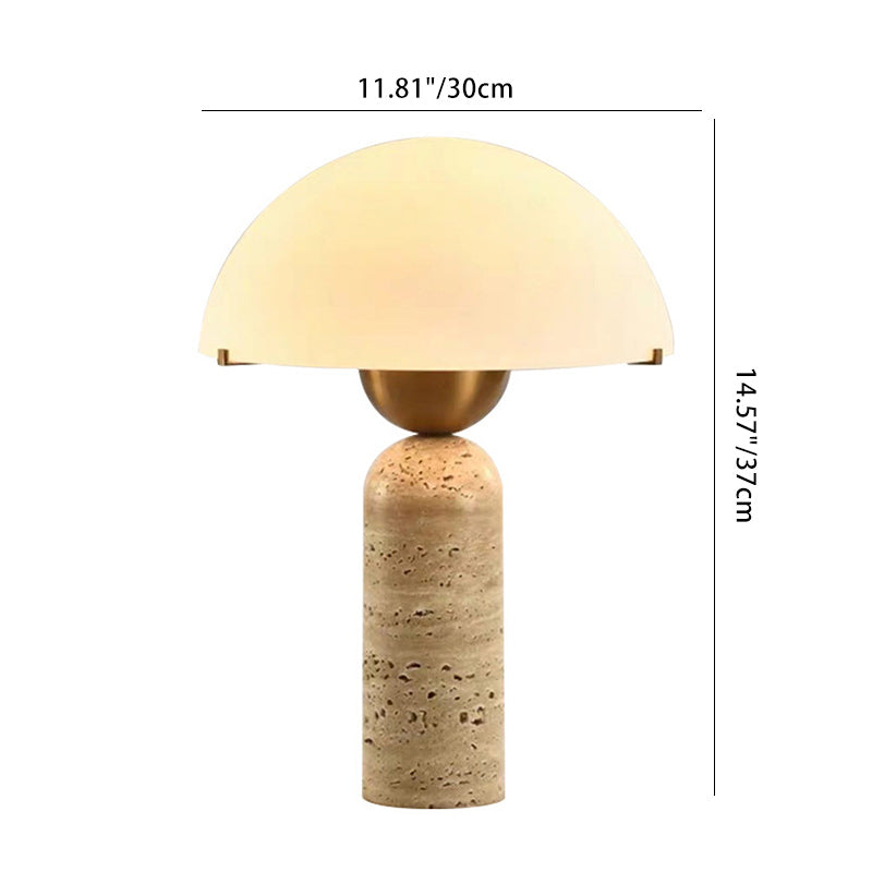 Scandinavian Travertine Marble & Glass Resin 1-Light Cylinder Table Lamp