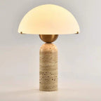 Scandinavian Travertine Marble & Glass Resin 1-Light Cylinder Table Lamp